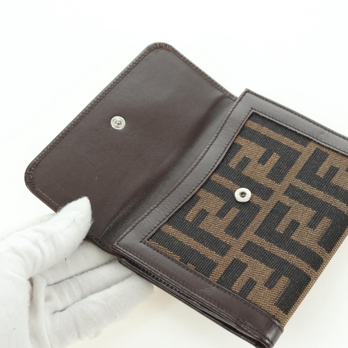 FENDI Zucca Canvas Trifold Wallet Black Brown Auth am11005V