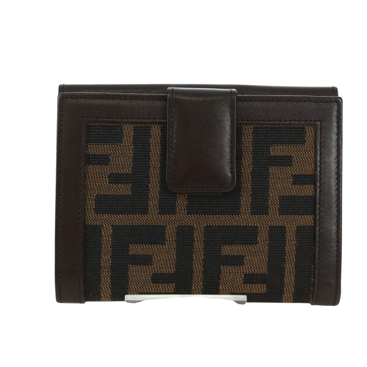 FENDI Zucca Canvas Trifold Wallet Black Brown Auth am11005V