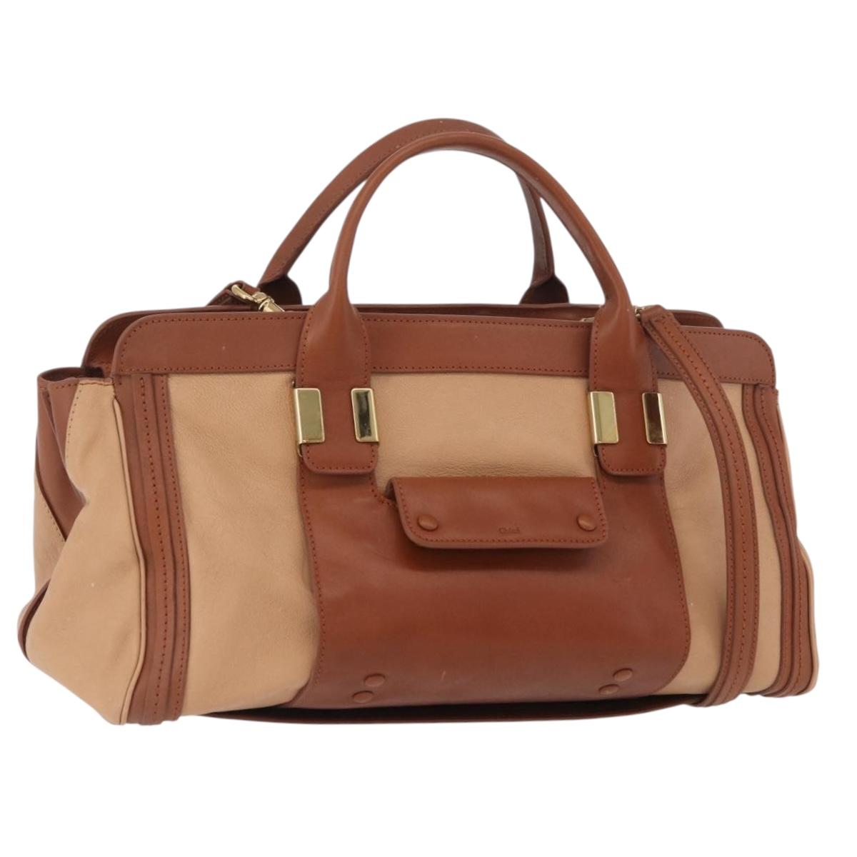Chloe Little Alice Hand Bag Leather 2way Brown Gold Auth am11007