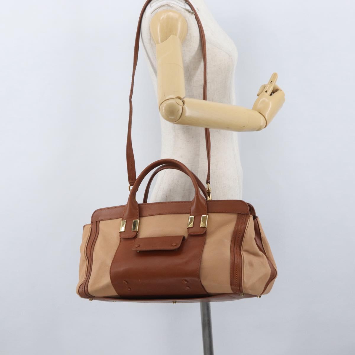 Chloe Little Alice Hand Bag Leather 2way Brown Gold Auth am11007