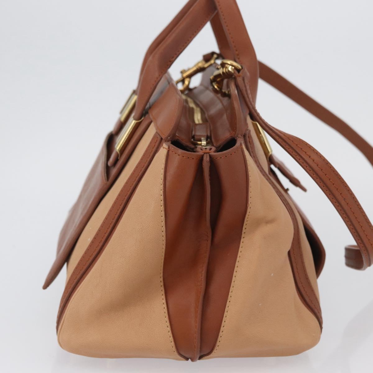 Chloe Little Alice Hand Bag Leather 2way Brown Gold Auth am11007