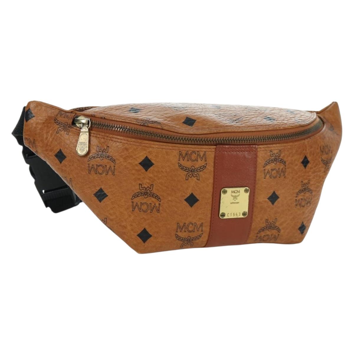 MCM Vicetos Logogram Waist bag PVC Leather Gold Brown Auth am11009A