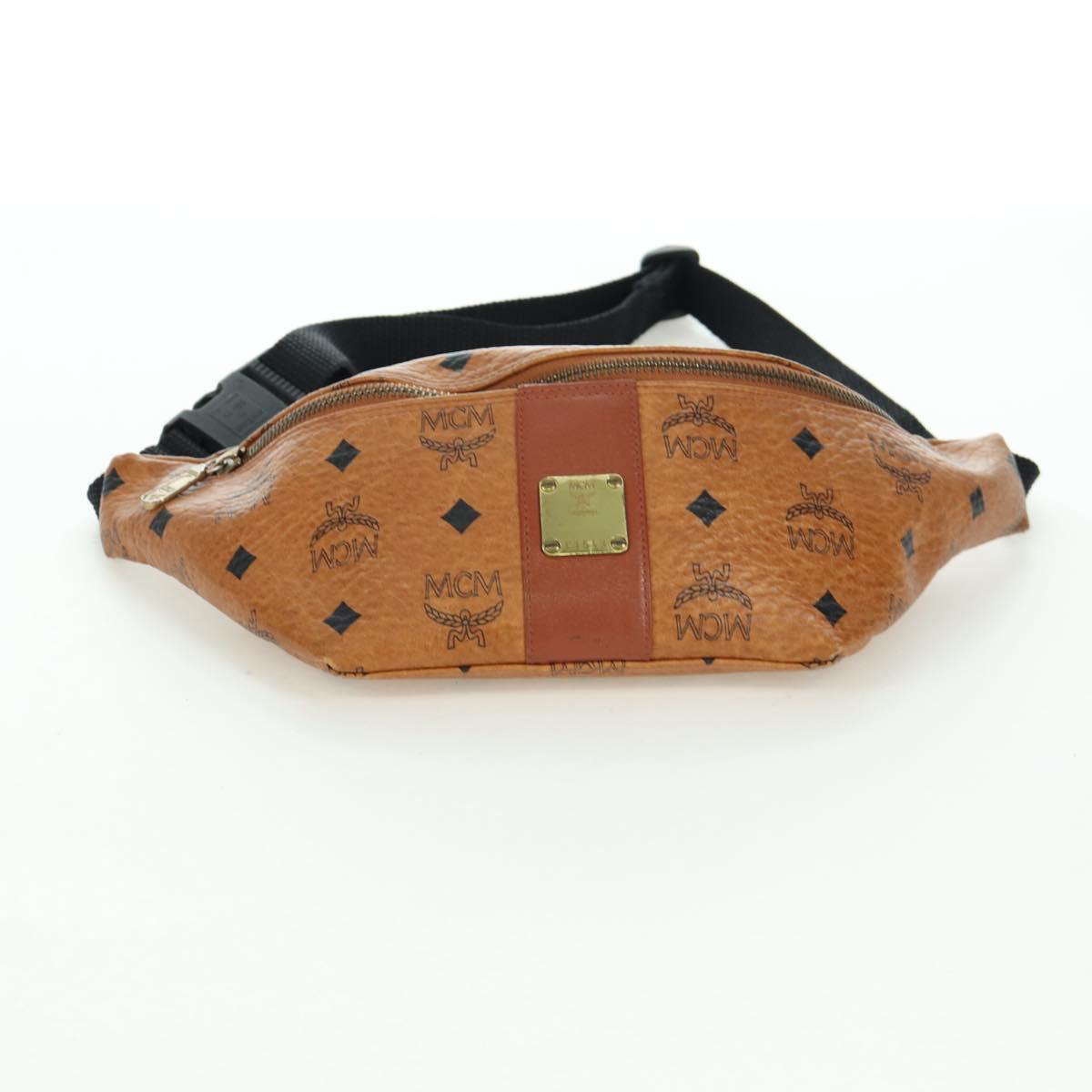 MCM Vicetos Logogram Waist bag PVC Leather Gold Brown Auth am11009A