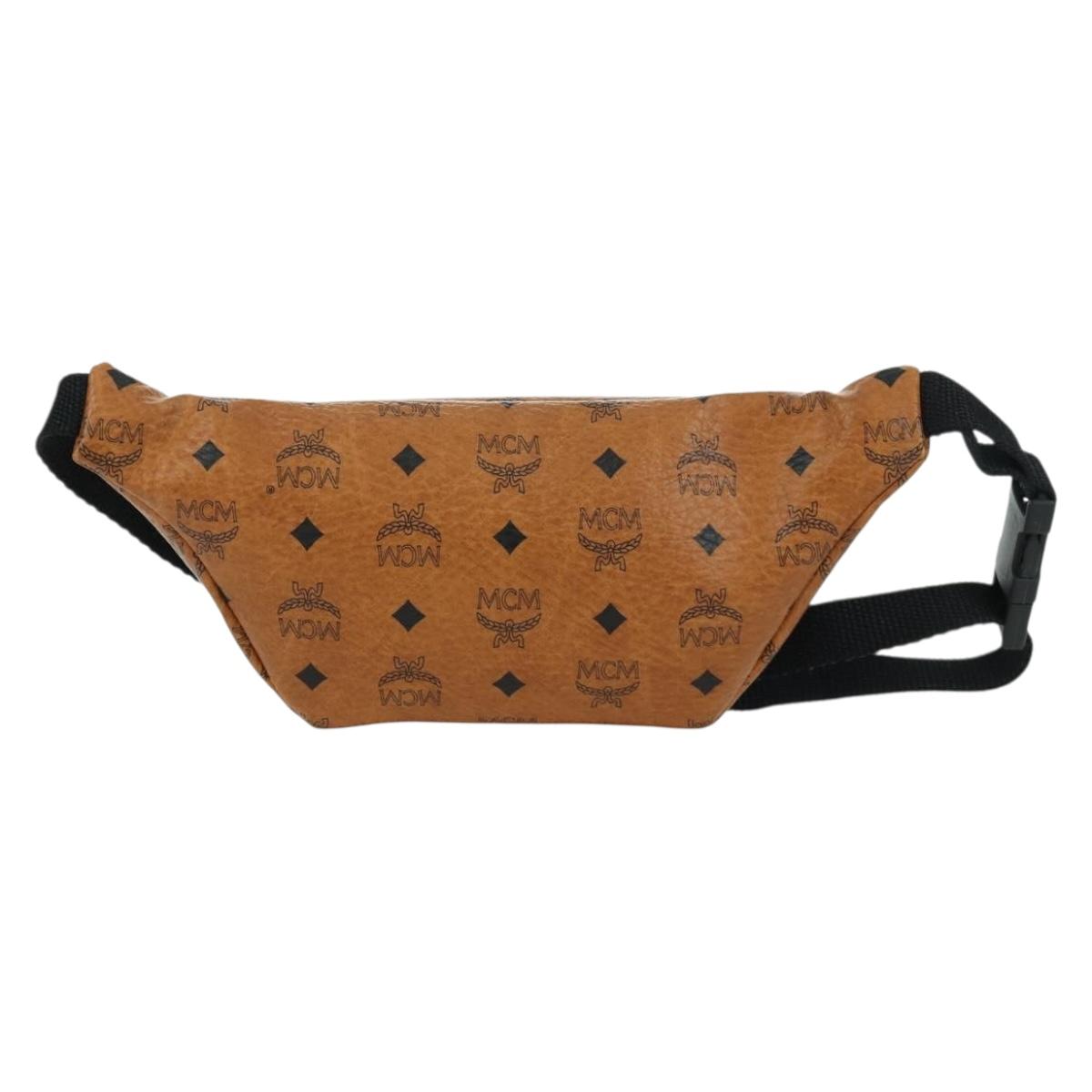 MCM Vicetos Logogram Waist bag PVC Leather Gold Brown Auth am11009A