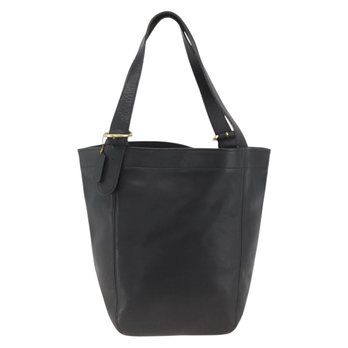 Coach Old Tote Bag Leather Black Gold Auth am11015
