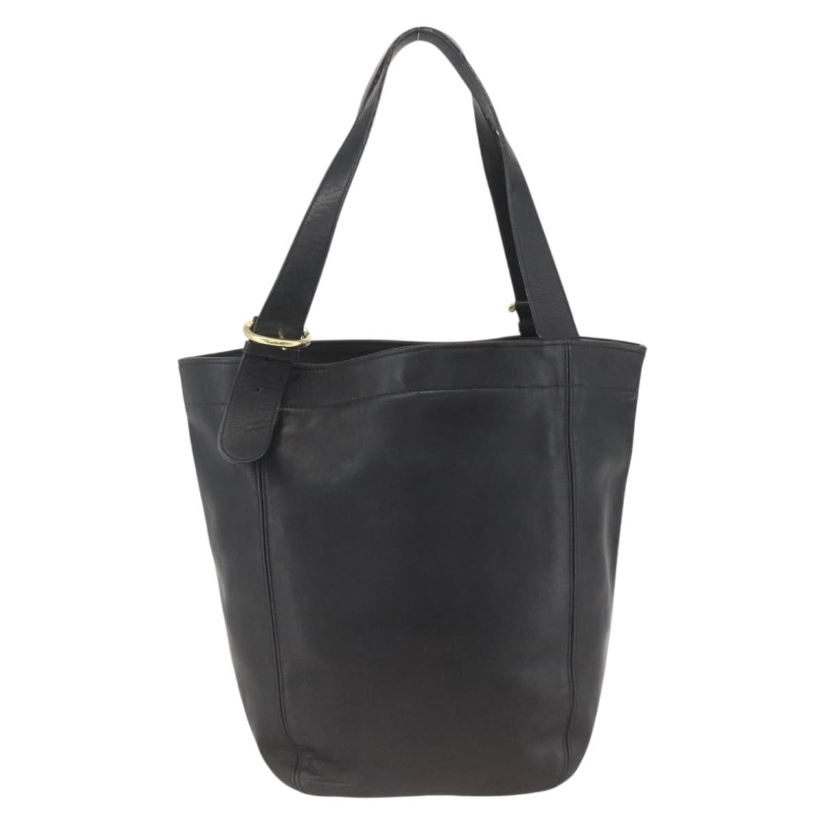 Coach Old Tote Bag Leather Black Gold Auth am11015
