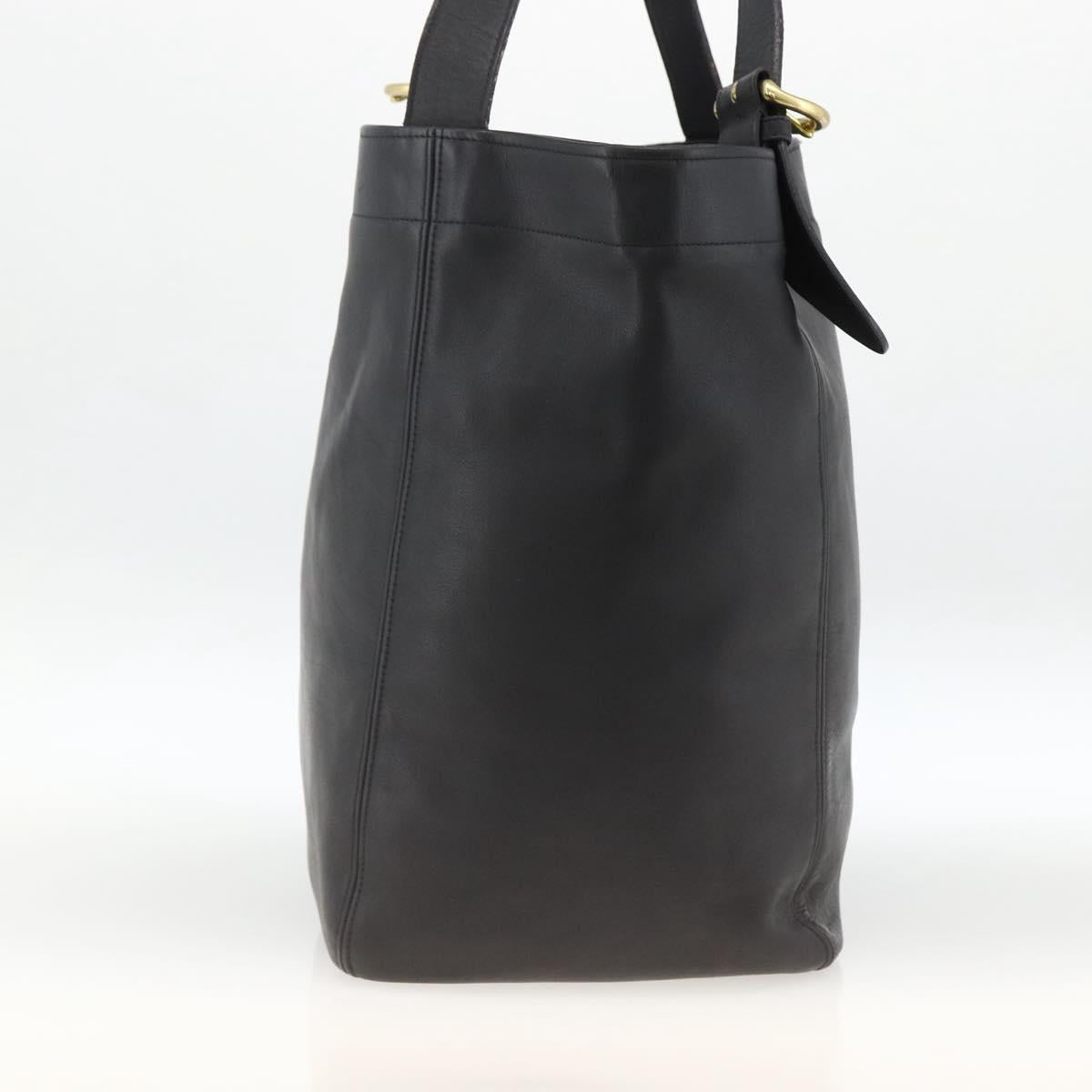 Coach Old Tote Bag Leather Black Gold Auth am11015