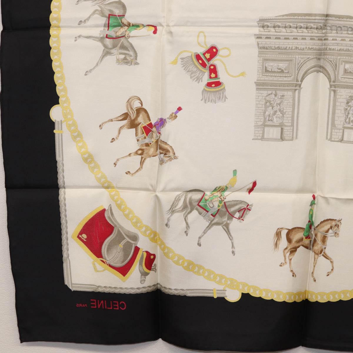 CELINE Scarf Silk Black White Auth am11020A