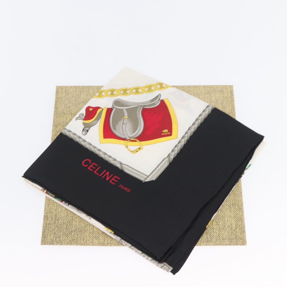 CELINE Scarf Silk Black White Auth am11020A
