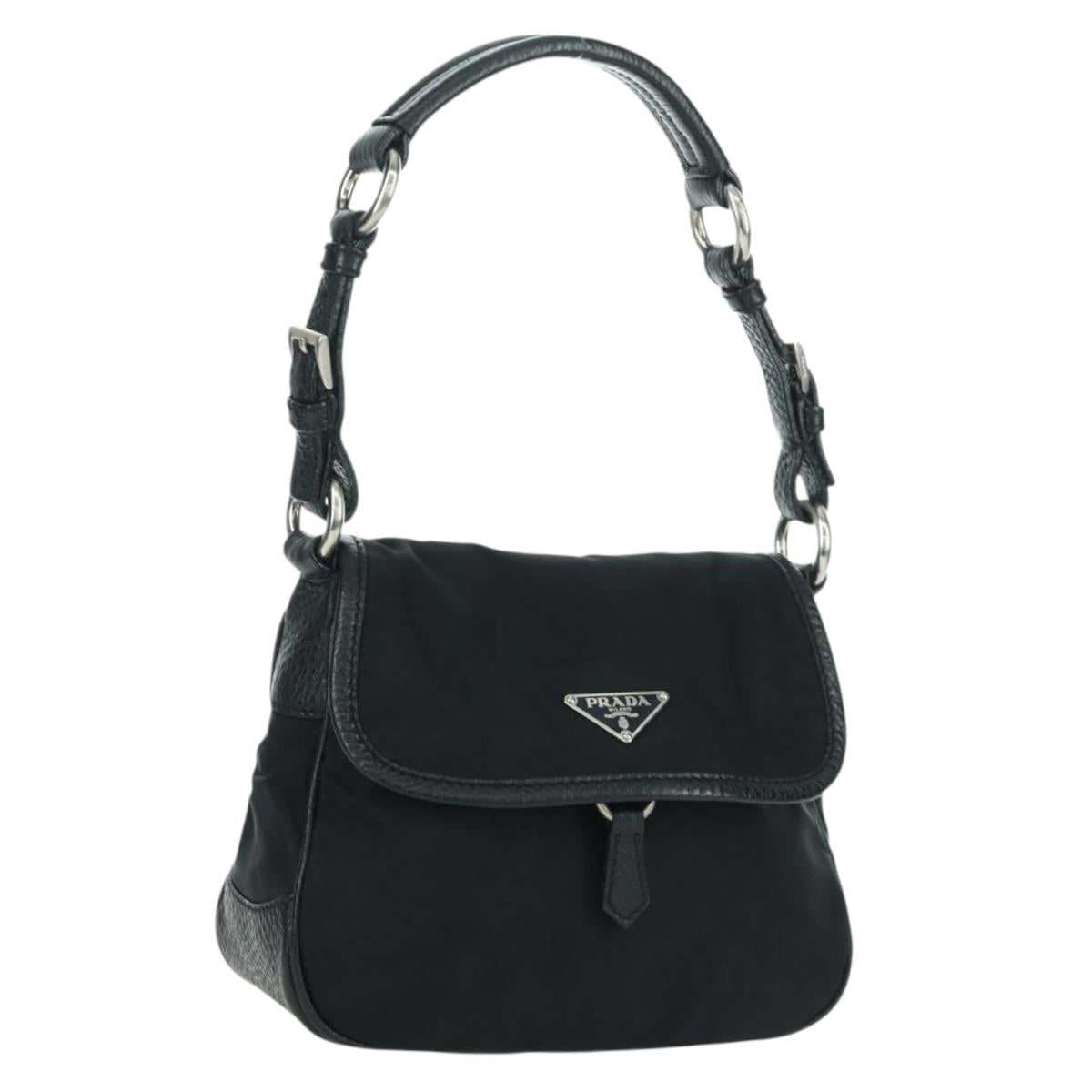 PRADA Hand Bag Nylon Black Silver BR2120 Auth am11021V