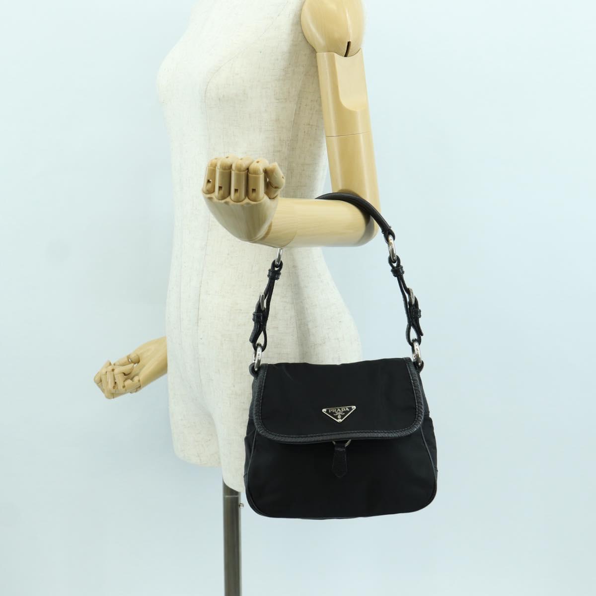 PRADA Hand Bag Nylon Black Silver BR2120 Auth am11021V