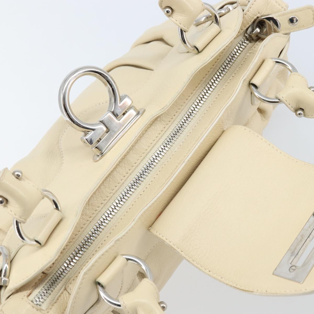 Salvatore Ferragamo Gancini Marissa Bag Leather White Silver Auth am11025