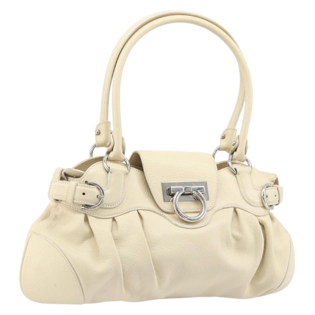 Salvatore Ferragamo Gancini Marissa Bag Leather White Silver Auth am11025