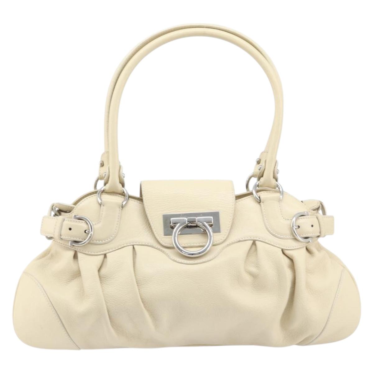 Salvatore Ferragamo Gancini Marissa Bag Leather White Silver Auth am11025