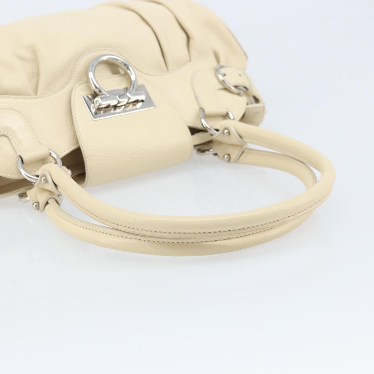 Salvatore Ferragamo Gancini Marissa Bag Leather White Silver Auth am11025