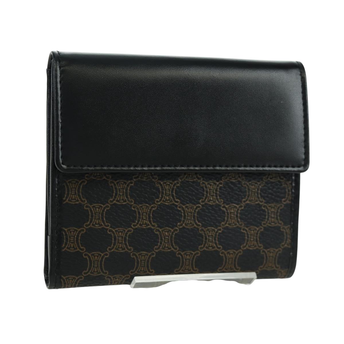 CELINE Macadam Canvas Trifold Wallet PVC Leather Black Gold Auth am11034V