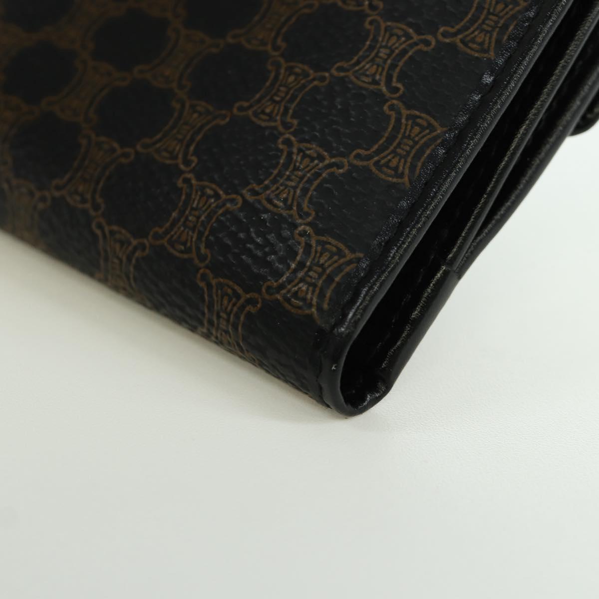 CELINE Macadam Canvas Trifold Wallet PVC Leather Black Gold Auth am11034V