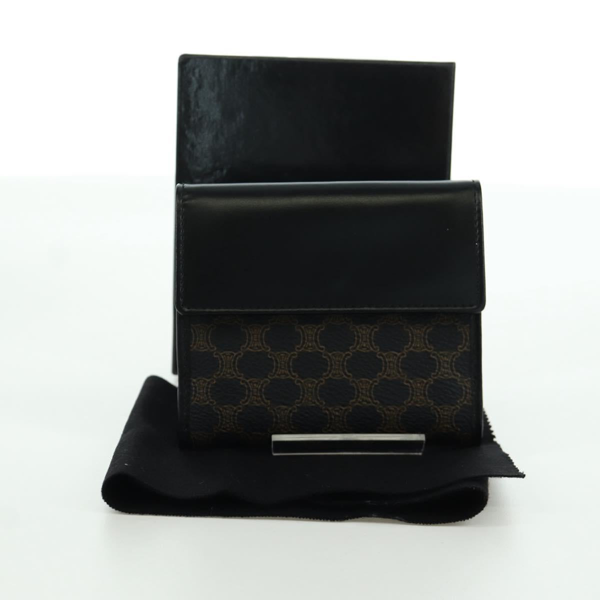 CELINE Macadam Canvas Trifold Wallet PVC Leather Black Gold Auth am11034V