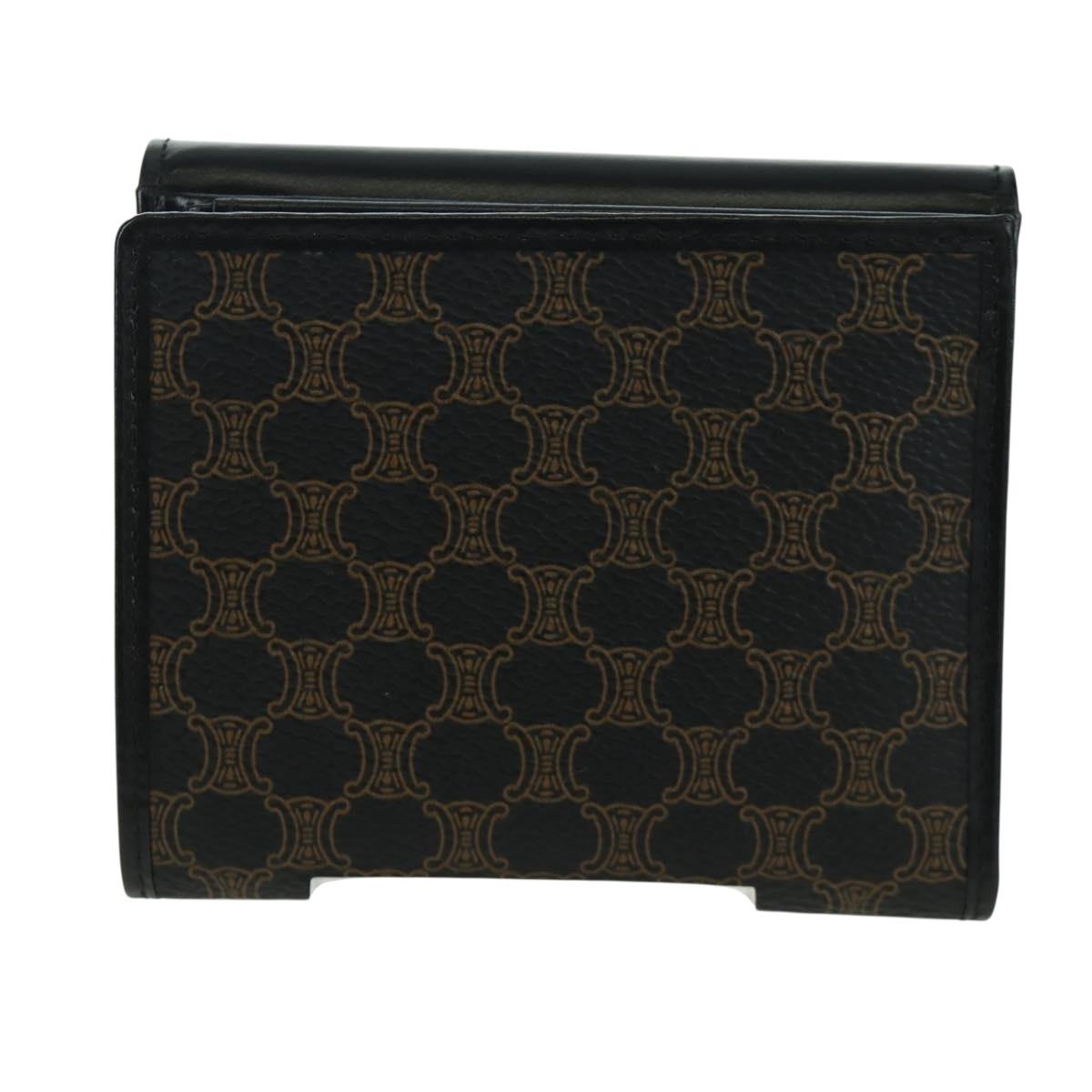 CELINE Macadam Canvas Trifold Wallet PVC Leather Black Gold Auth am11034V