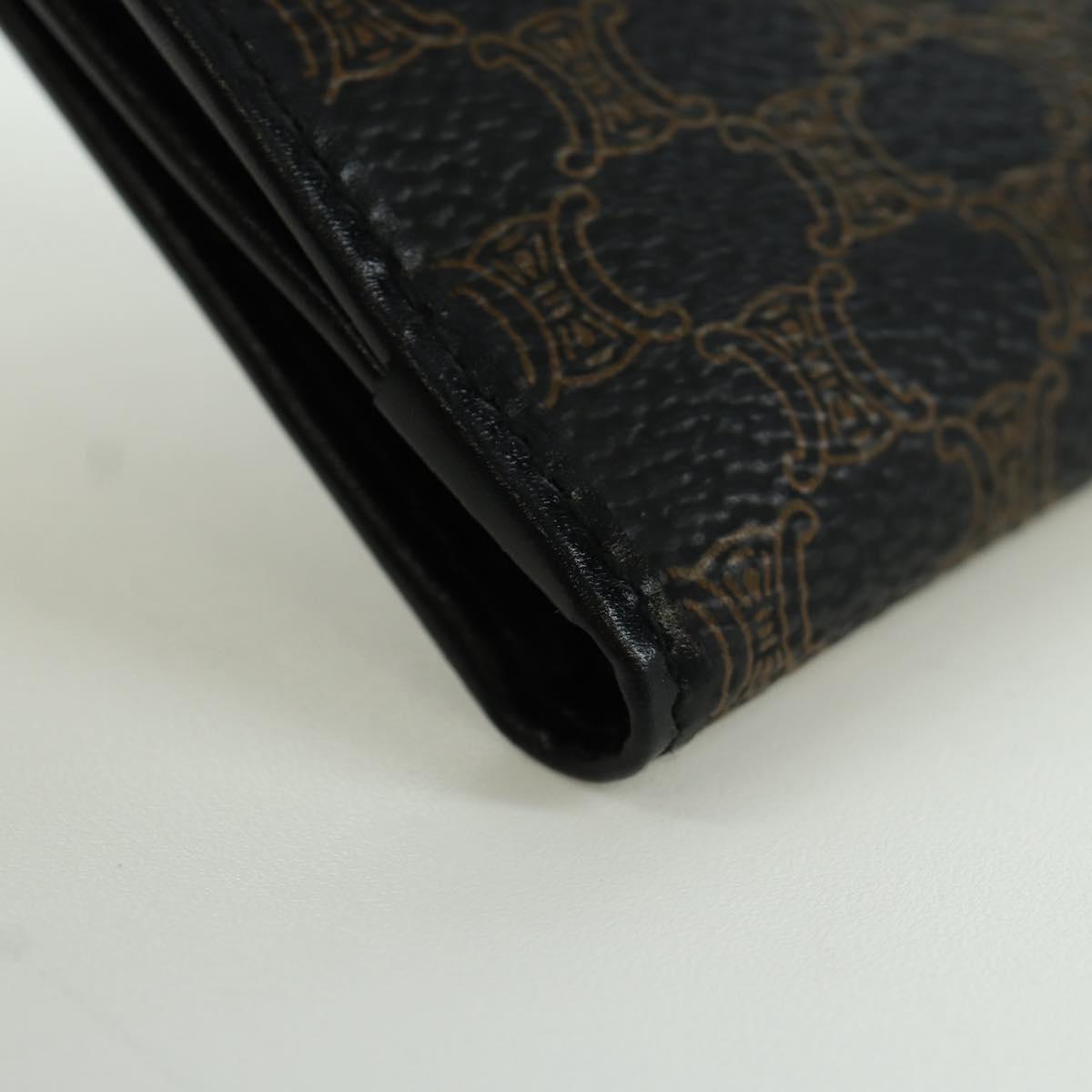 CELINE Macadam Canvas Trifold Wallet PVC Leather Black Gold Auth am11034V