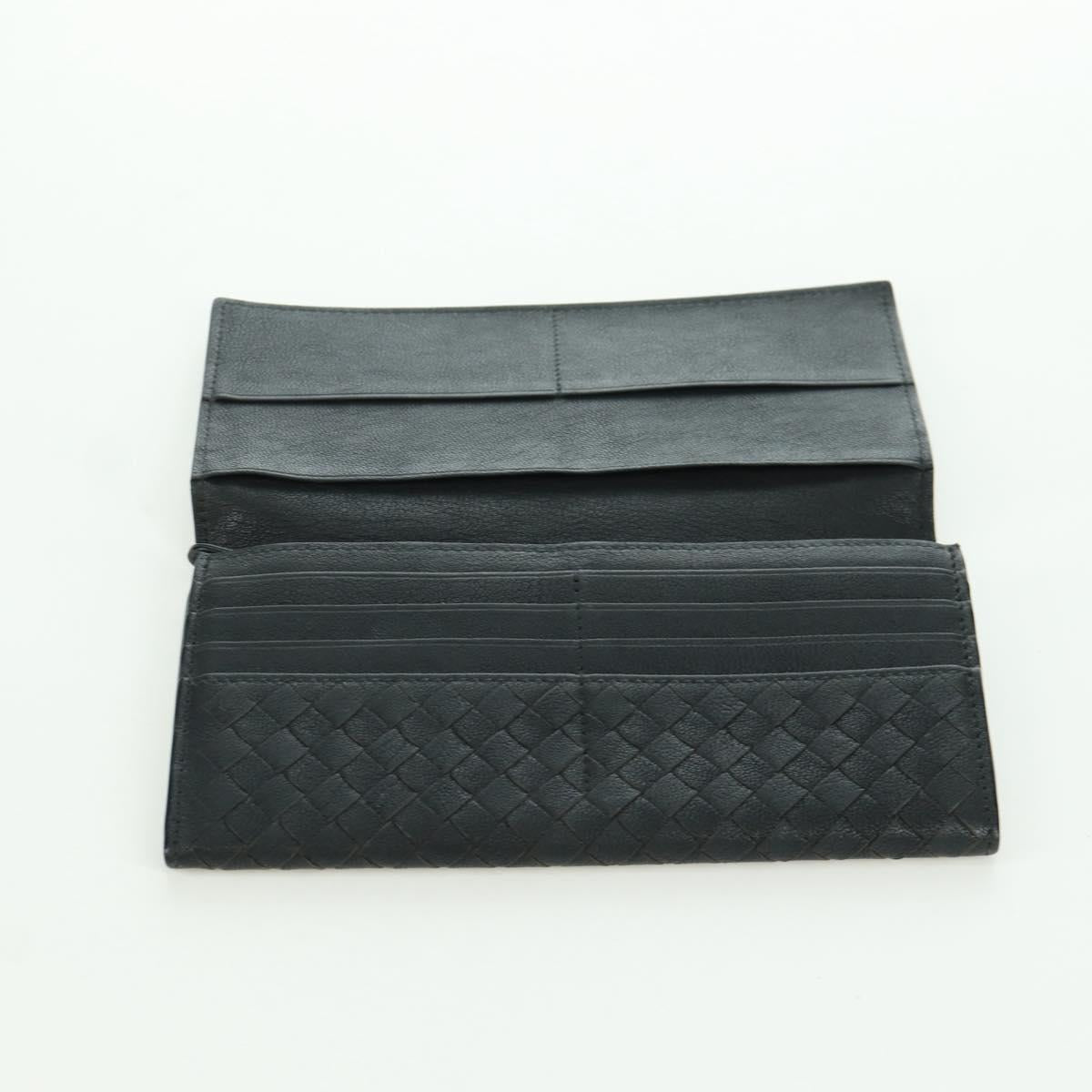 BOTTEGA VENETA INTRECCIATO Long Wallet Leather Navy Gray Ivory Auth am11043A