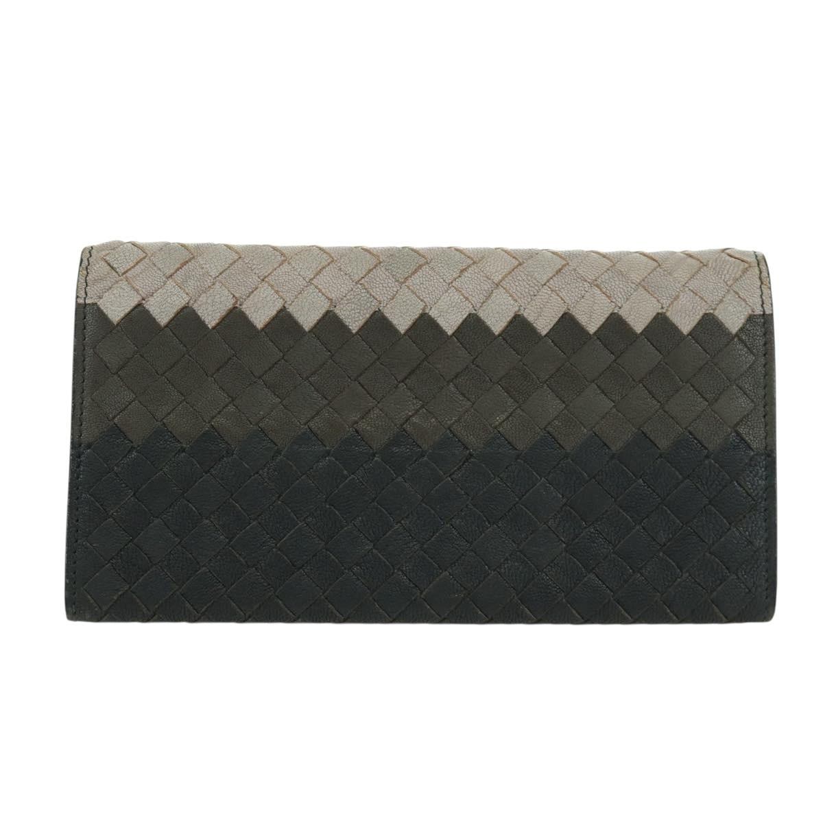 BOTTEGA VENETA INTRECCIATO Long Wallet Leather Navy Gray Ivory Auth am11043A