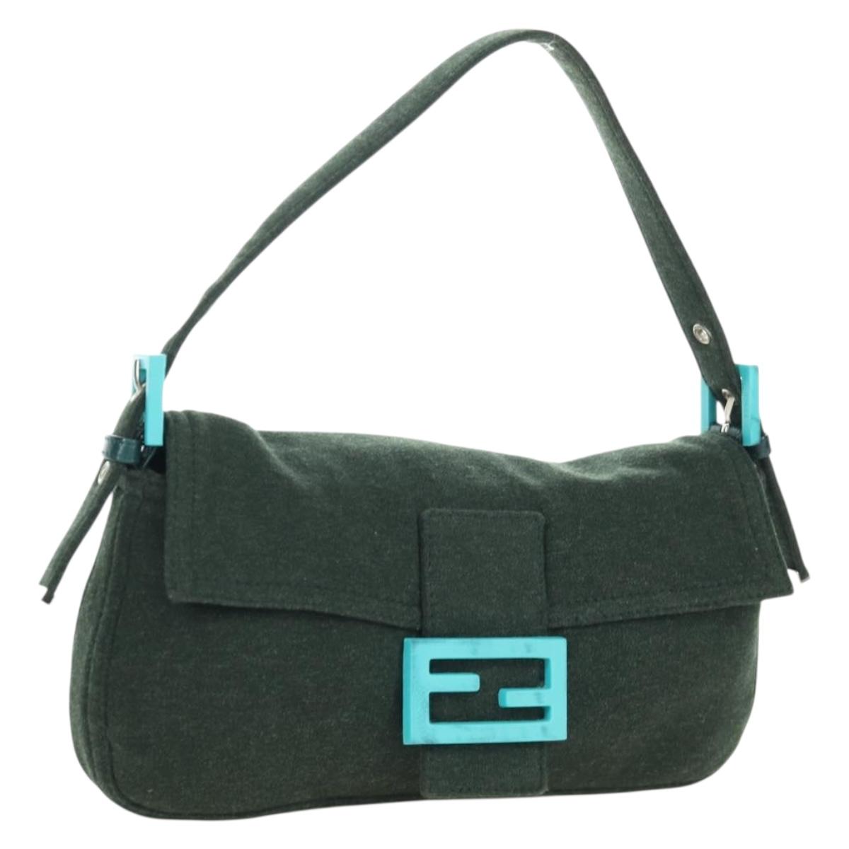FENDI Mamma Baguette Shoulder Bag Jersey Green Silver Auth am11047V