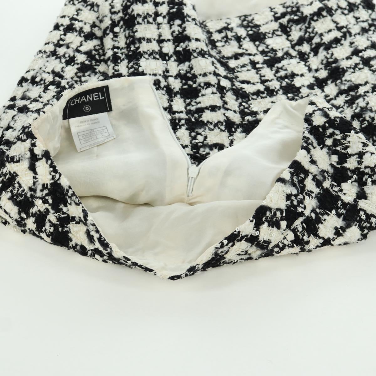 CHANEL Skirt Tweed 36 Black White CC Auth am11048V