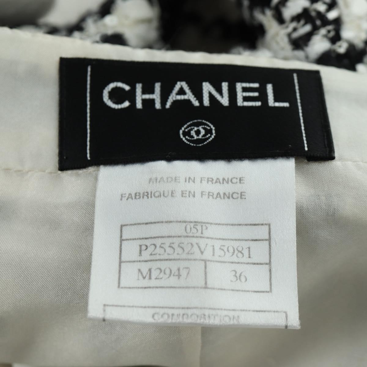 CHANEL Skirt Tweed 36 Black White CC Auth am11048V