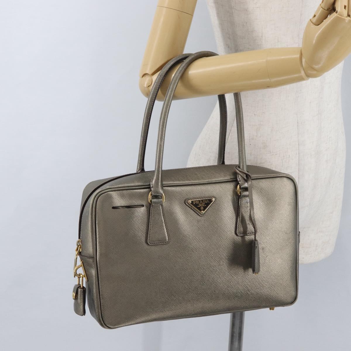 PRADA Hand Bag Safiano leather Gold Auth am11051A