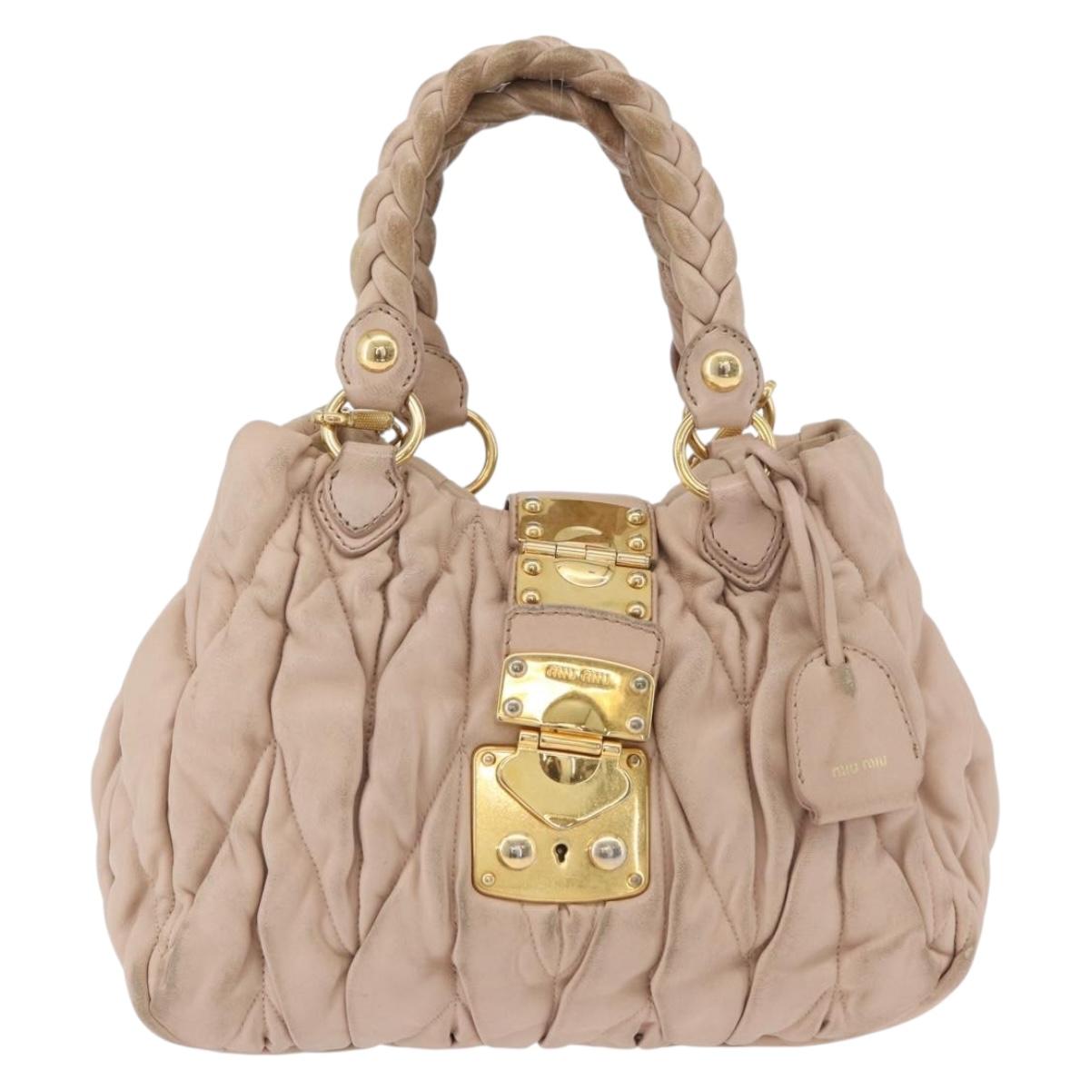 Miu Miu Matelasse Hand Bag Leather 2way Pink Gold Auth am11053A