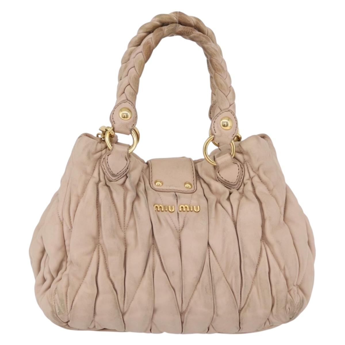 Miu Miu Matelasse Hand Bag Leather 2way Pink Gold Auth am11053A