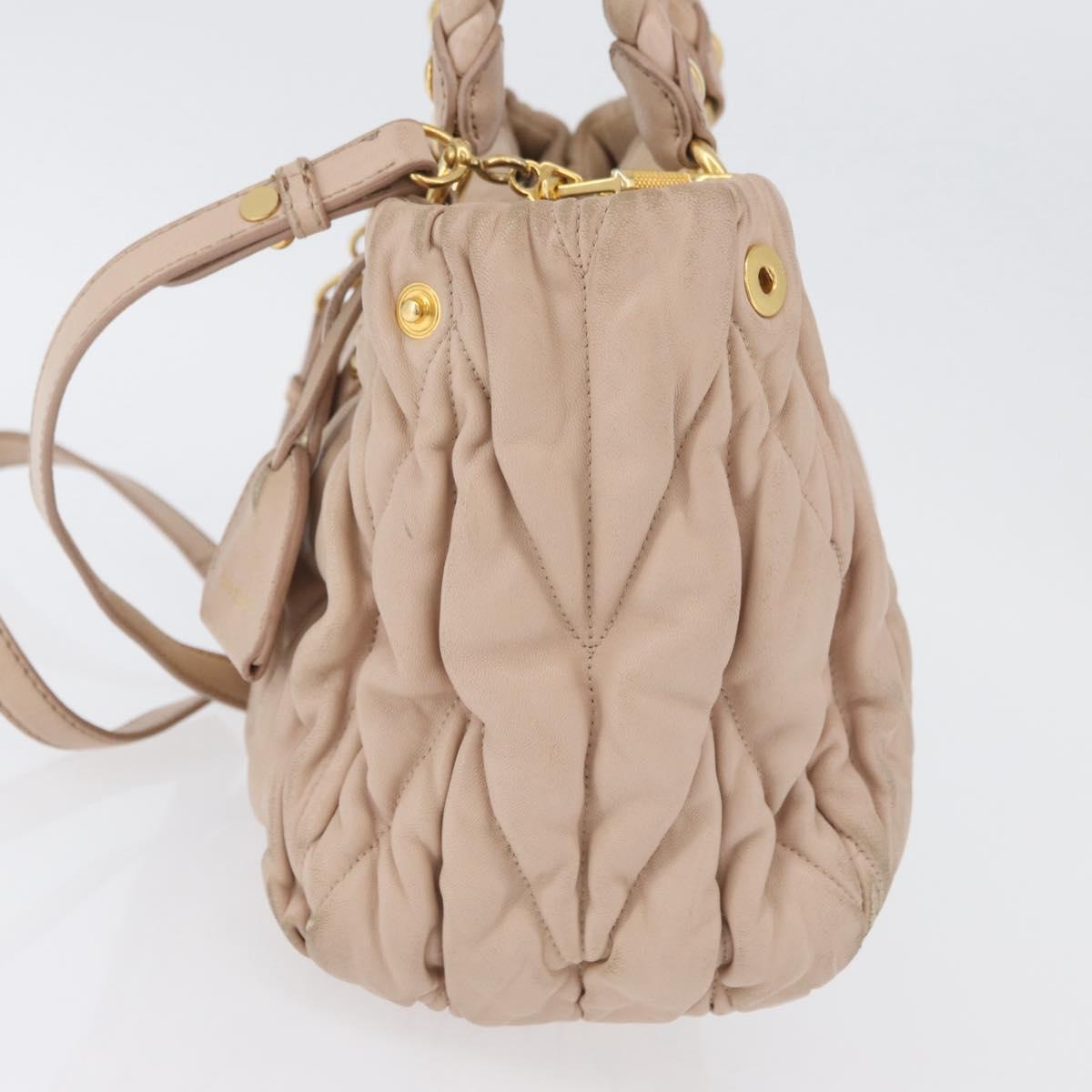 Miu Miu Matelasse Hand Bag Leather 2way Pink Gold Auth am11053A