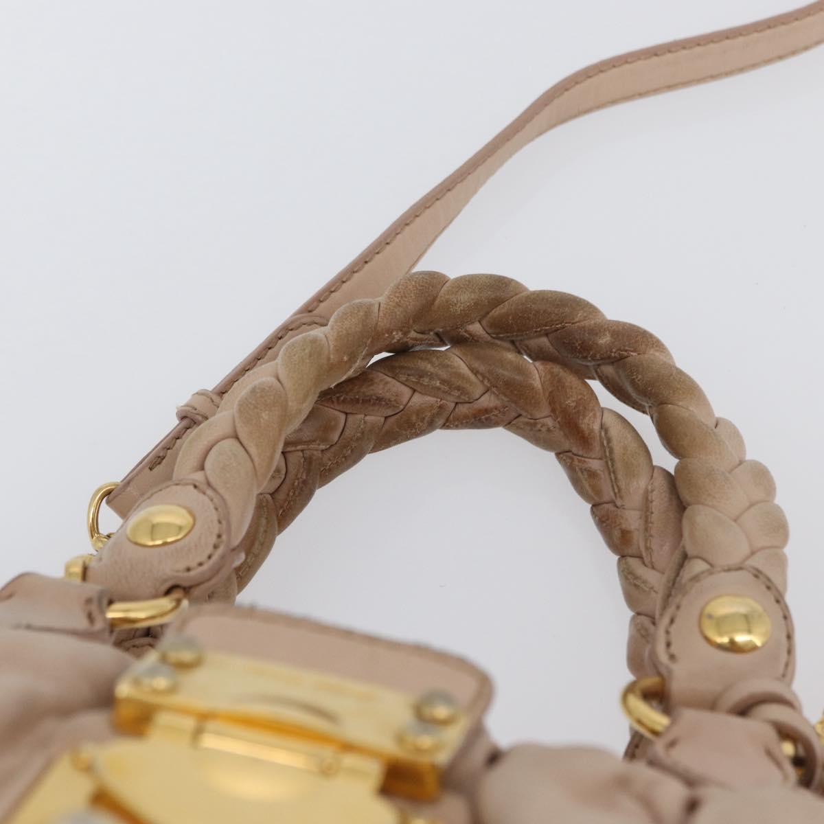 Miu Miu Matelasse Hand Bag Leather 2way Pink Gold Auth am11053A