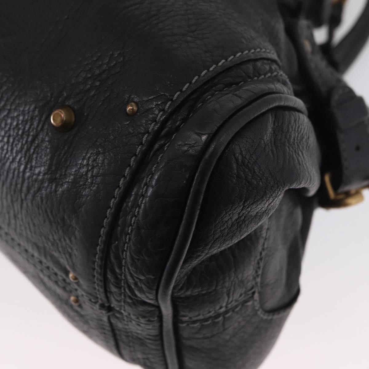 Chloe Paddington Hand Bag Leather Black Gold Silver Auth am11055SAV