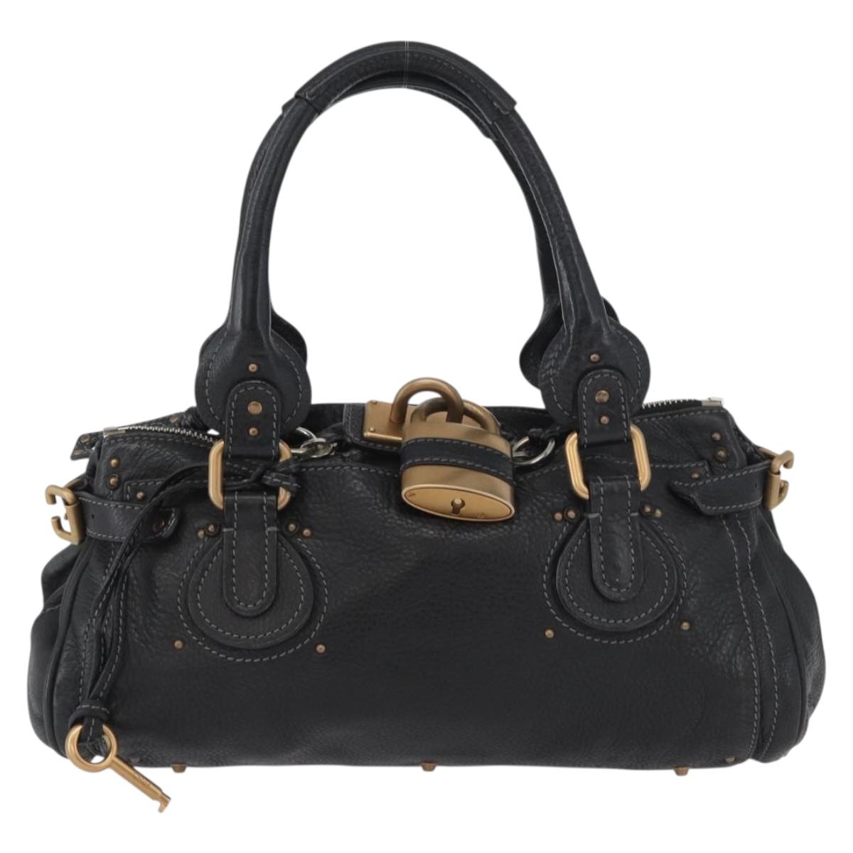 Chloe Paddington Hand Bag Leather Black Gold Silver Auth am11055SAV