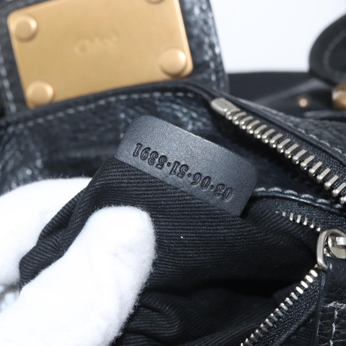Chloe Paddington Hand Bag Leather Black Gold Silver Auth am11055SAV