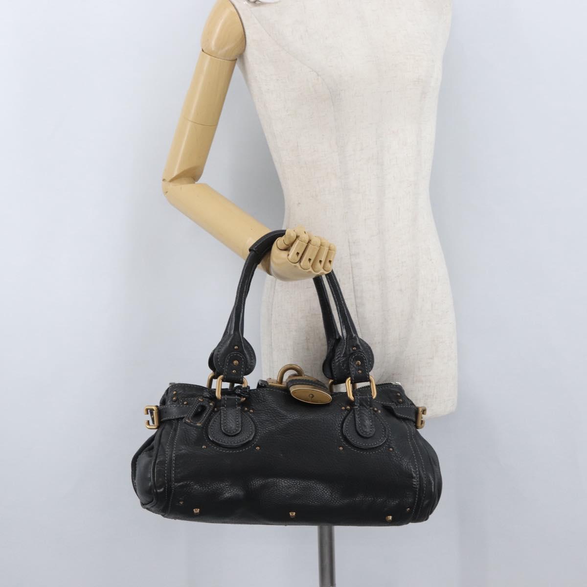 Chloe Paddington Hand Bag Leather Black Gold Silver Auth am11055SAV