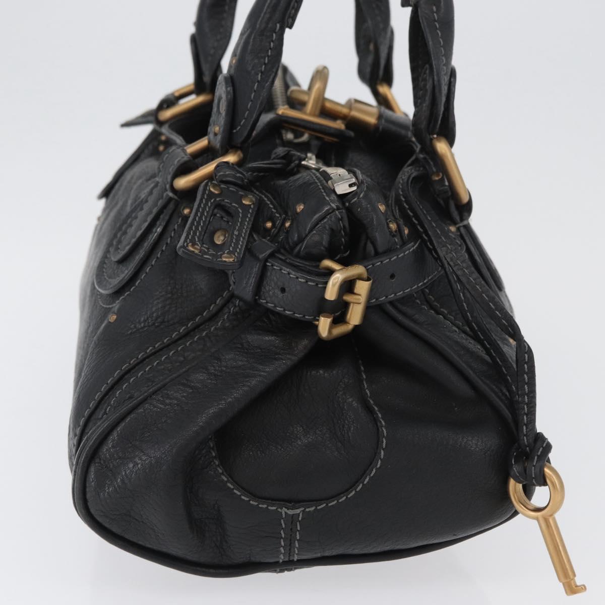 Chloe Paddington Hand Bag Leather Black Gold Silver Auth am11055SAV