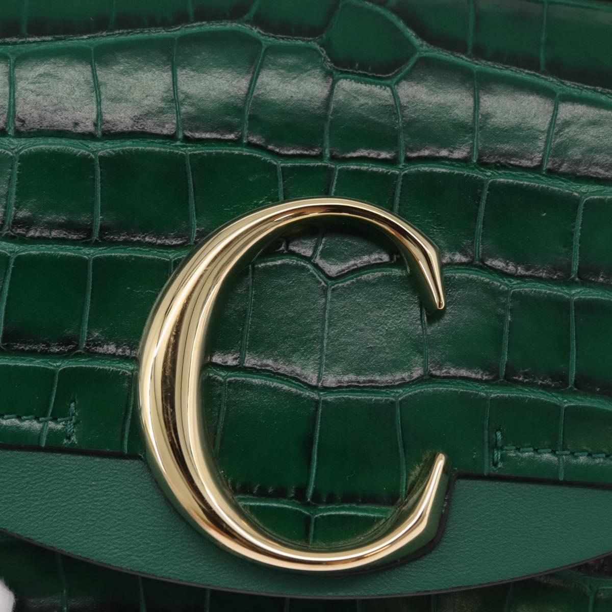 Chloe C Hand Bag Embossed Leather 2way Green Gold Auth am11062V