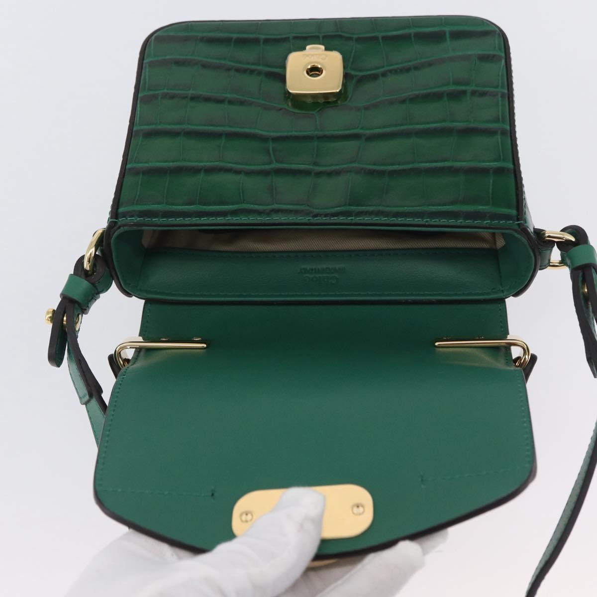 Chloe C Hand Bag Embossed Leather 2way Green Gold Auth am11062V