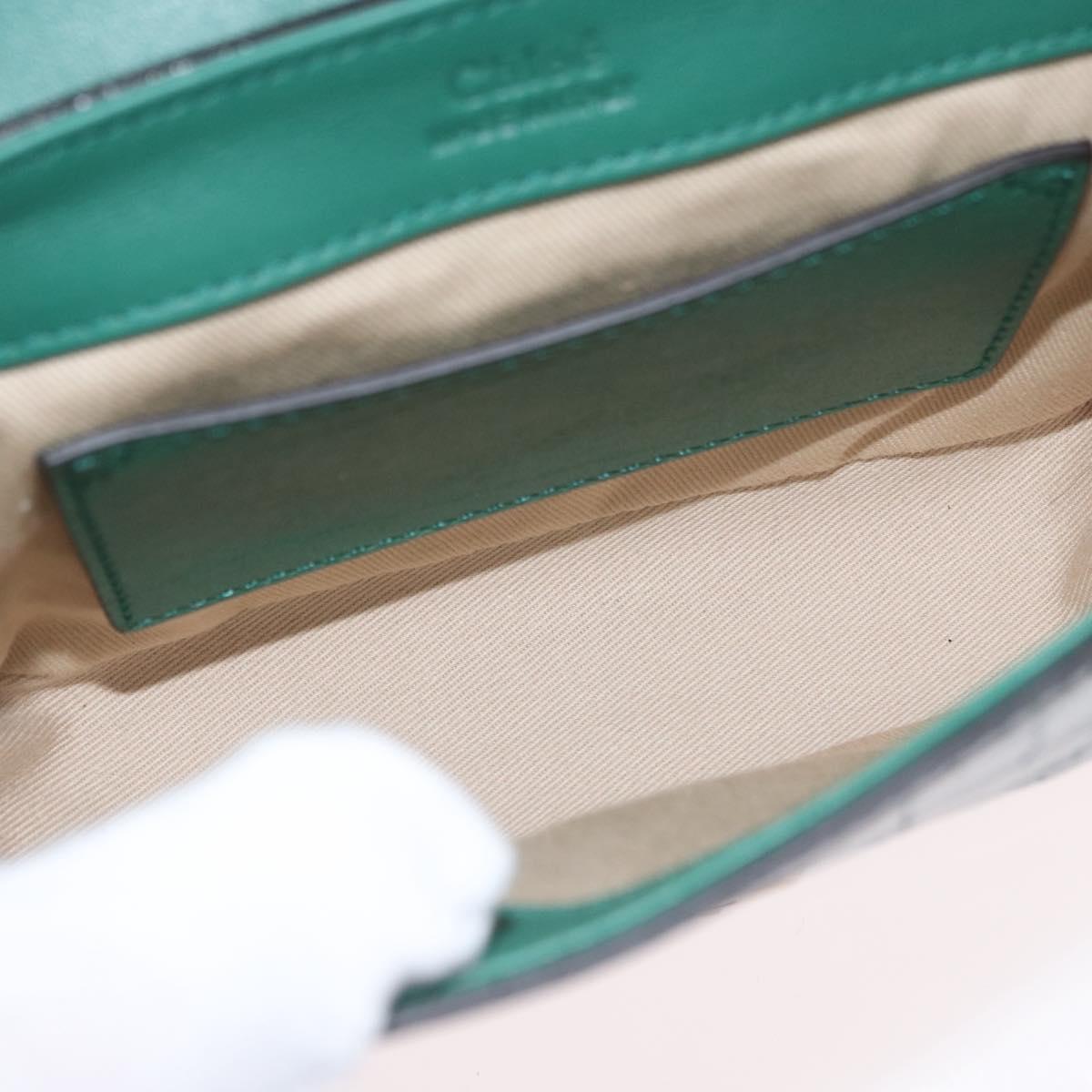 Chloe C Hand Bag Embossed Leather 2way Green Gold Auth am11062V