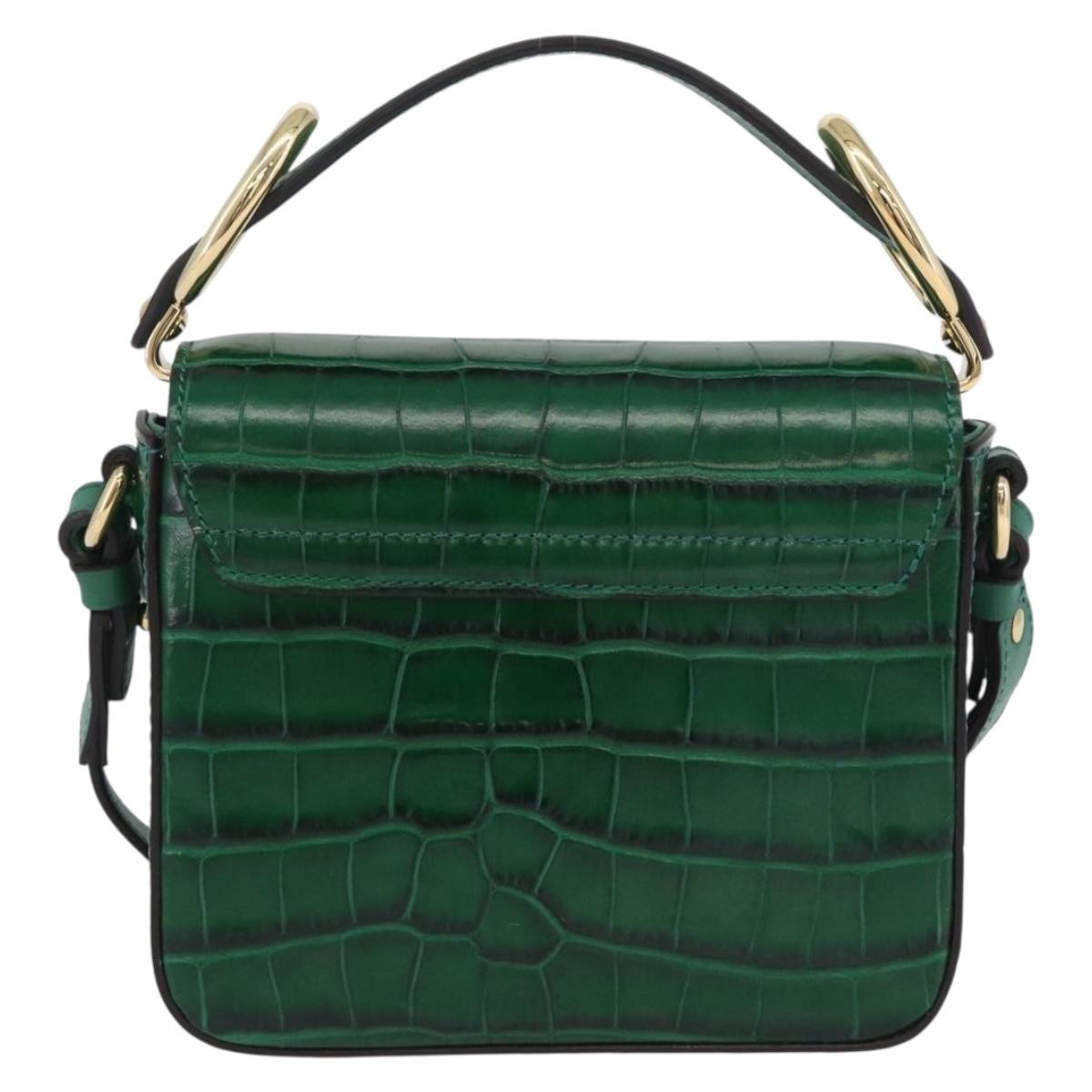 Chloe C Hand Bag Embossed Leather 2way Green Gold Auth am11062V