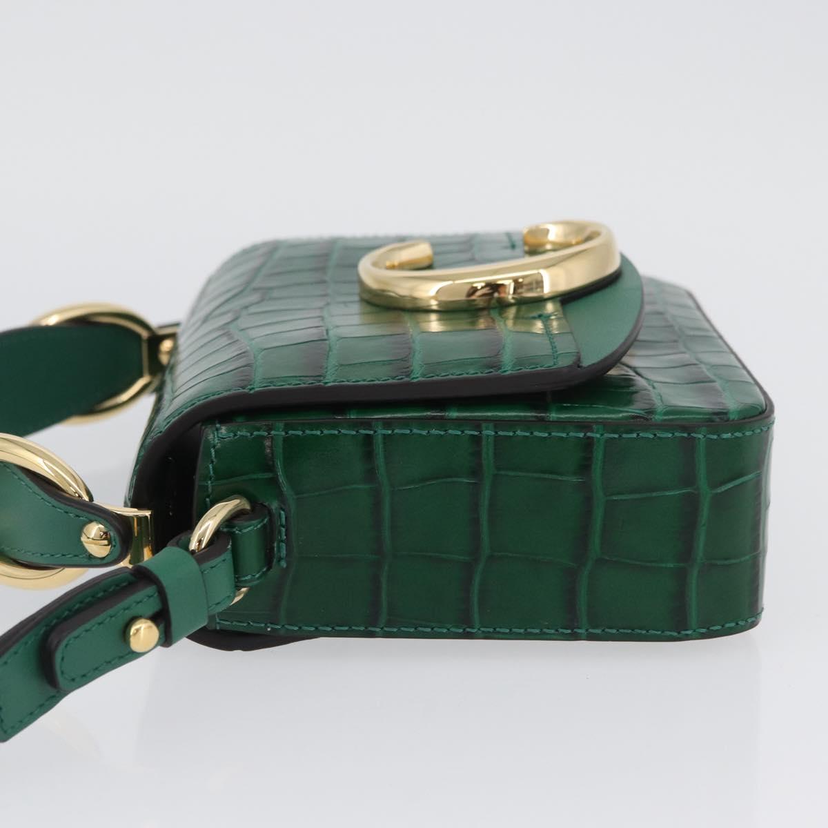 Chloe C Hand Bag Embossed Leather 2way Green Gold Auth am11062V
