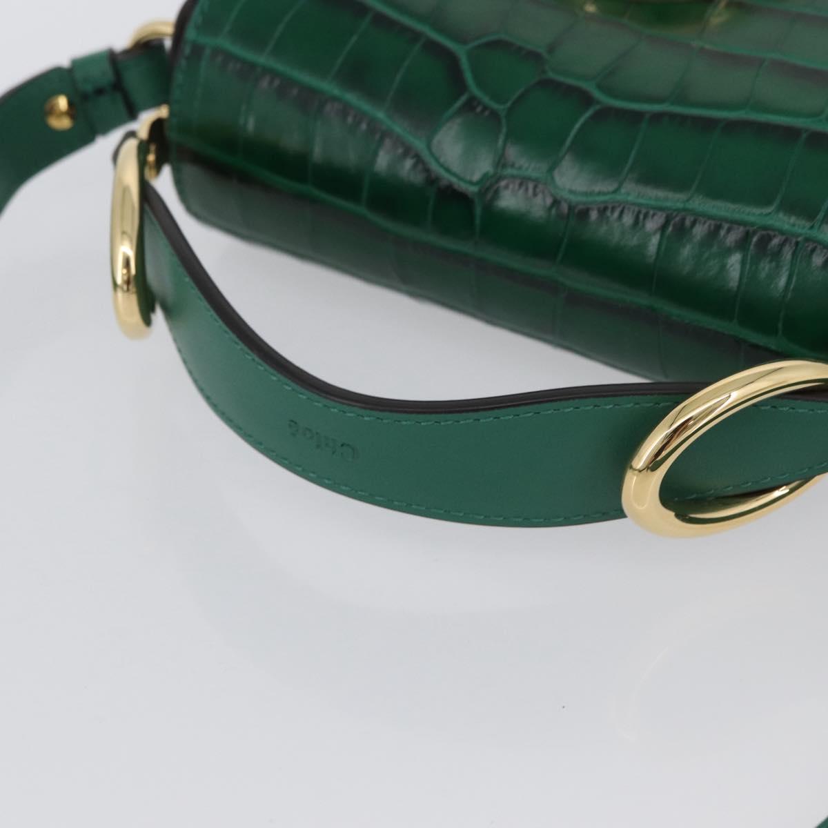 Chloe C Hand Bag Embossed Leather 2way Green Gold Auth am11062V
