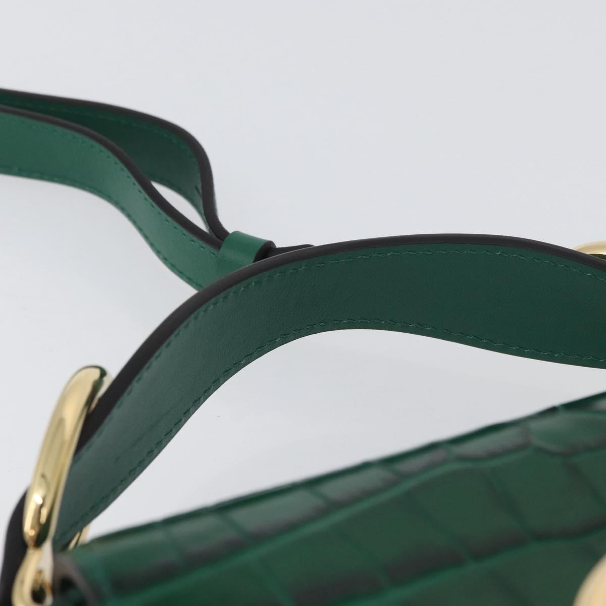 Chloe C Hand Bag Embossed Leather 2way Green Gold Auth am11062V