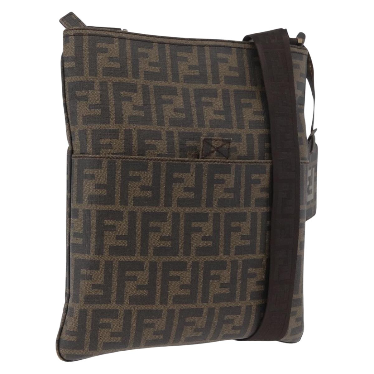 FENDI Zucca Canvas Shoulder Bag PVC Brown Black Auth am11068A