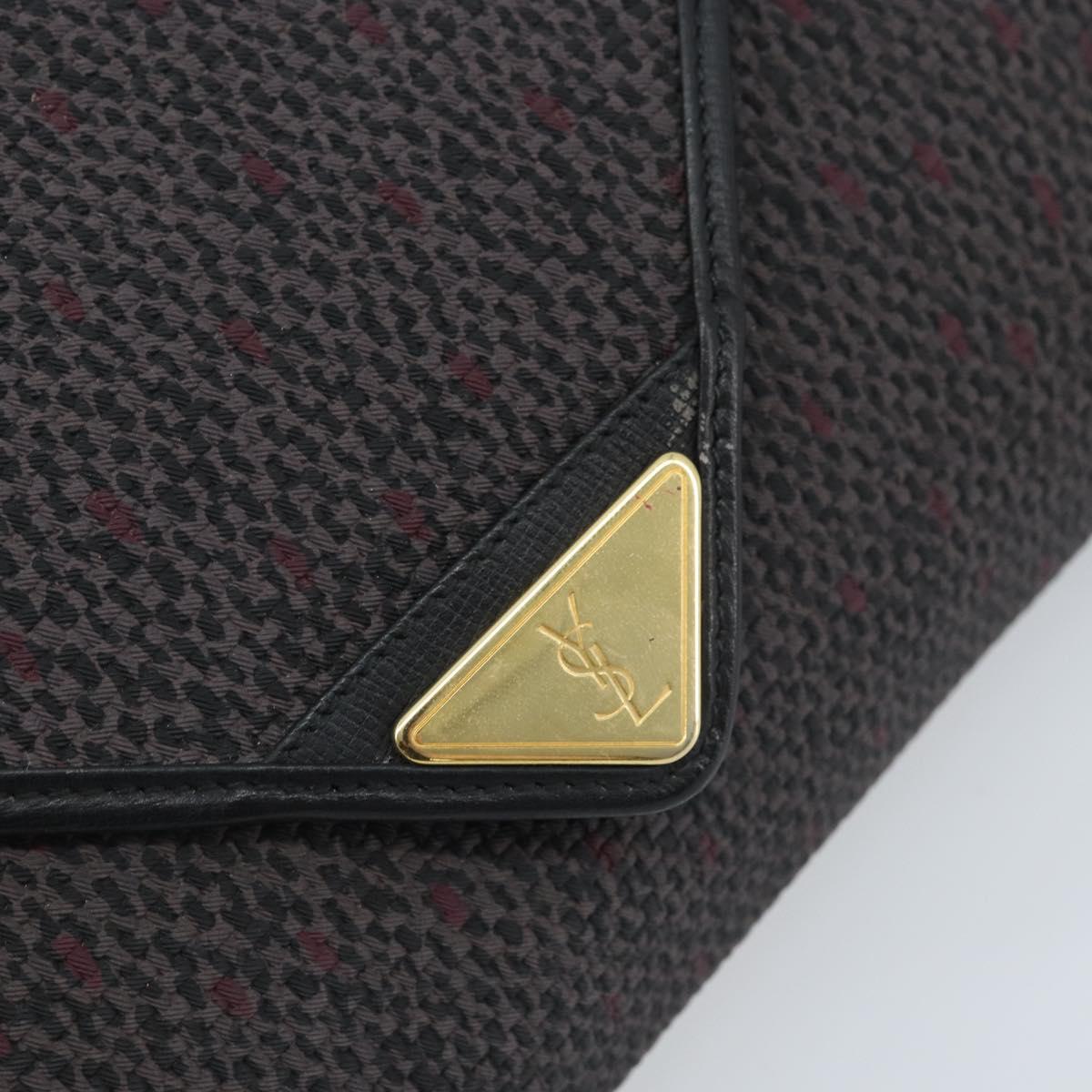 SAINT LAURENT Clutch Bag Leather Canvas Black Gold Auth am11073A