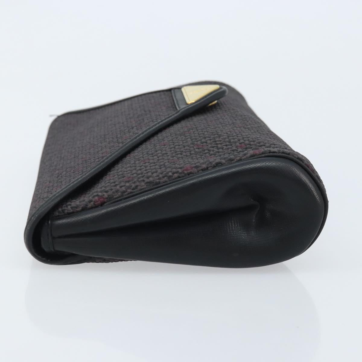 SAINT LAURENT Clutch Bag Leather Canvas Black Gold Auth am11073A