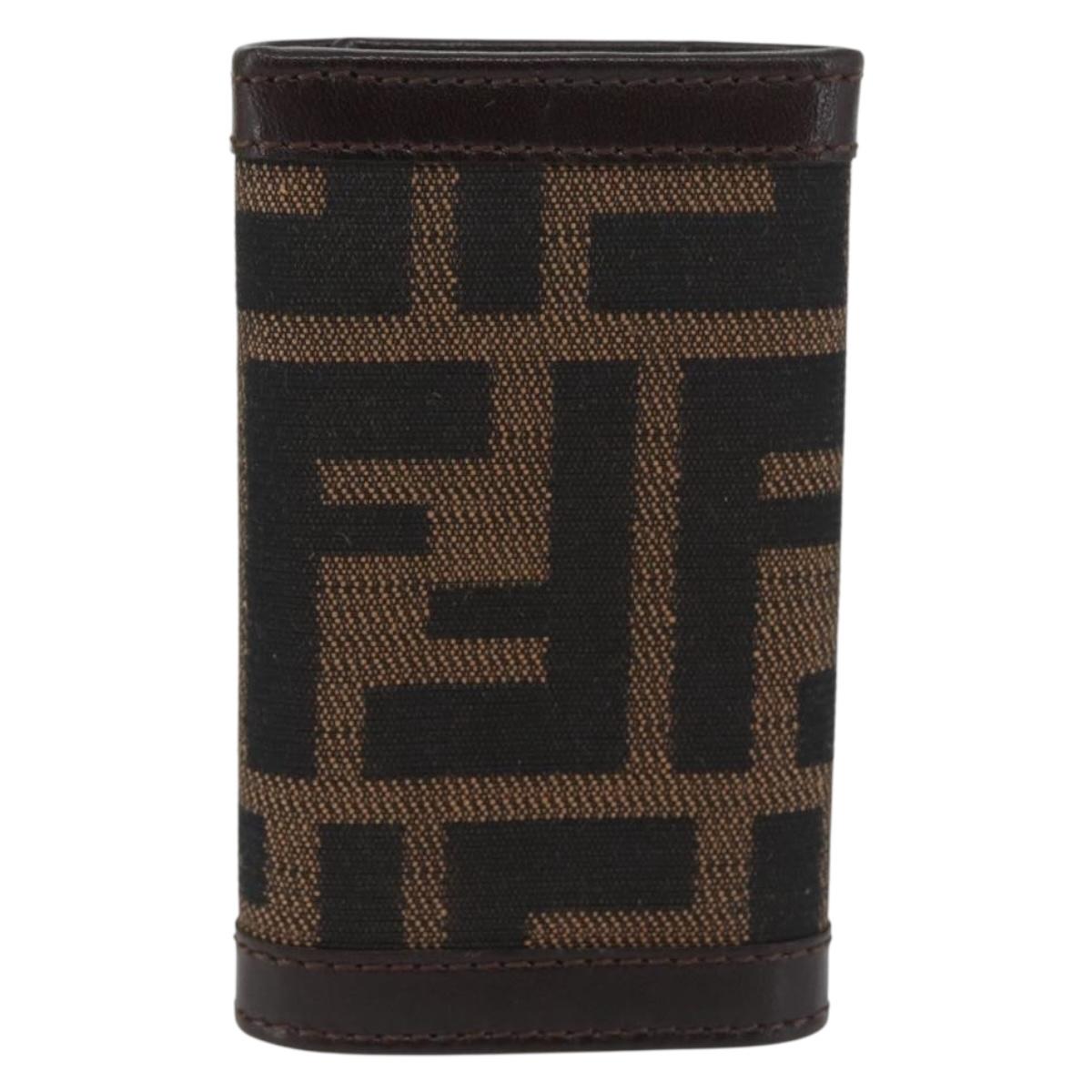FENDI Zucca Canvas Key Case Black Brown Auth am11078A